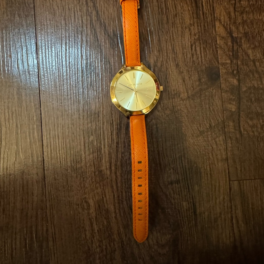 Michael Kors MK2275 Slim Runway Gold-tone Orange Leather Strap Women's Watch